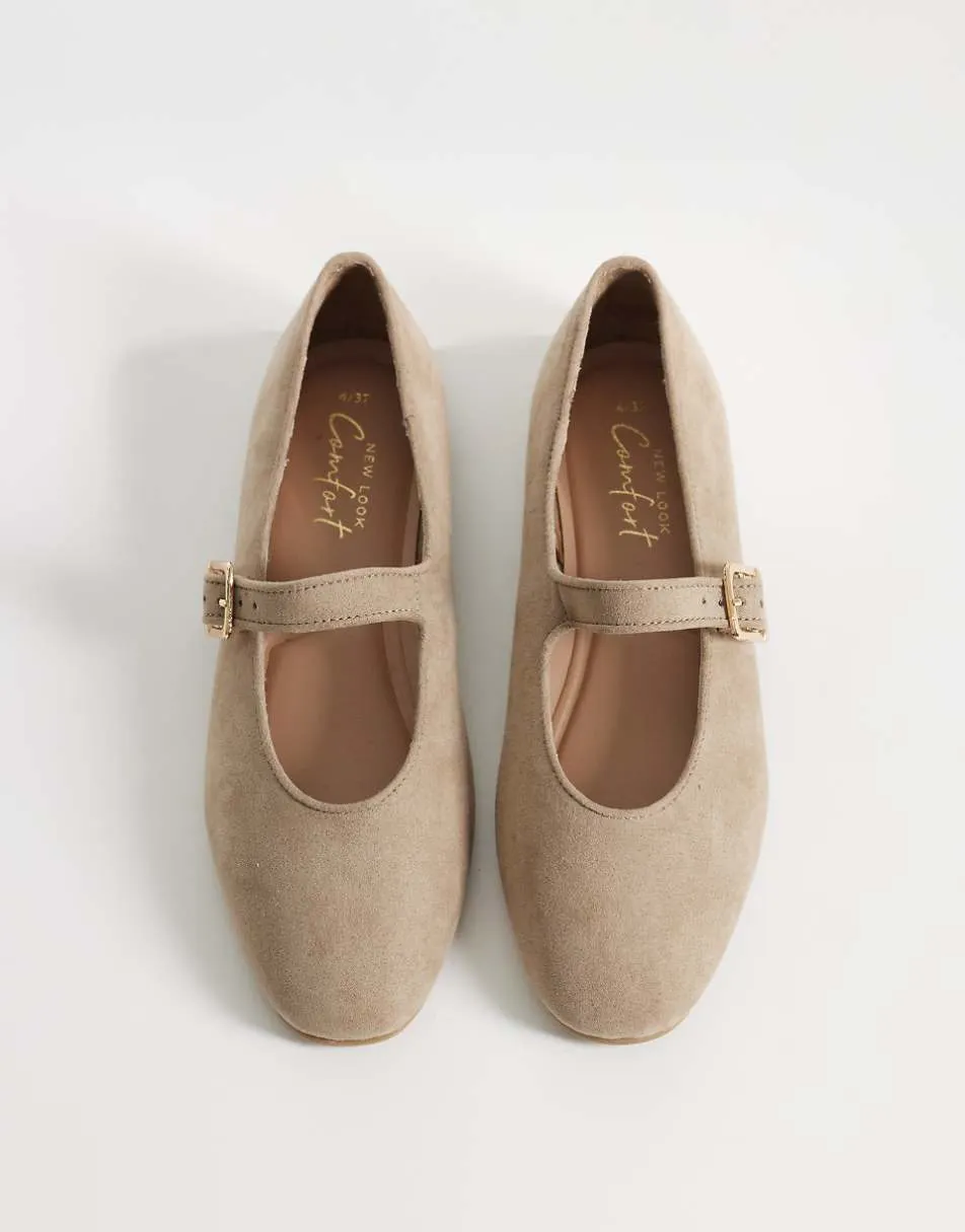 New Look faux suede mary jane ballet flats in light brown