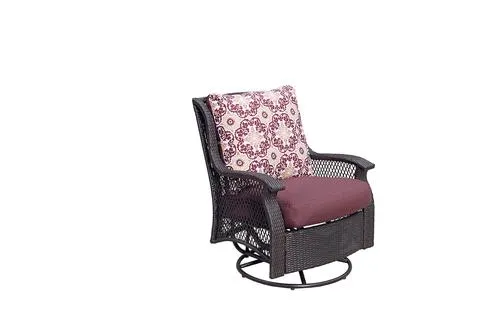 Backyard Creations® Allenwood Brown Wicker Deep Seating Swivel Glider Patio Chair with Burgundy Cushions