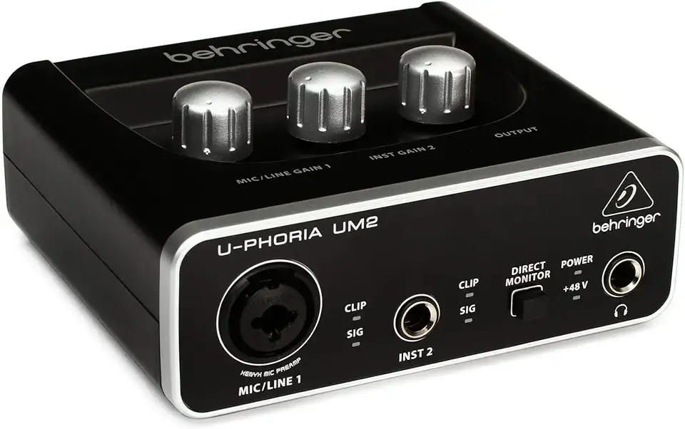 Behringer U-PHORIA UM2 Audiophile 2x2 USB Audio Interface with XENYX Mic Preamplifier | for Recording Microphones and Instruments