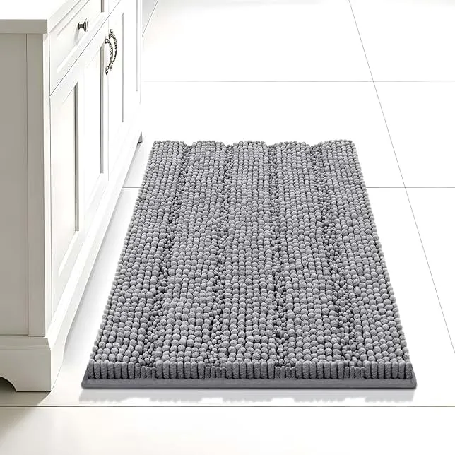 Bcoimo 24"×17" Chenille Bath Mat – Non-Slip with Backing Bath Rug Ultra-Absorbent and Machine Washable Bathroom Mat Quick-Dry Design. Id…