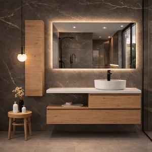 MUEBLE DE BAÑO SENSI-SUEVE 120 SUSPENDIDO 2C COLOR ROBLE CON ENCIMERA Y LAVABO CIRCO