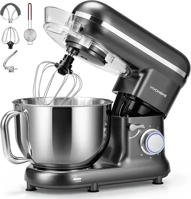VIVOHOME Stand Mixer, 6-Quart Tilt-Head Kitchen Mixer with Bowl, Gray