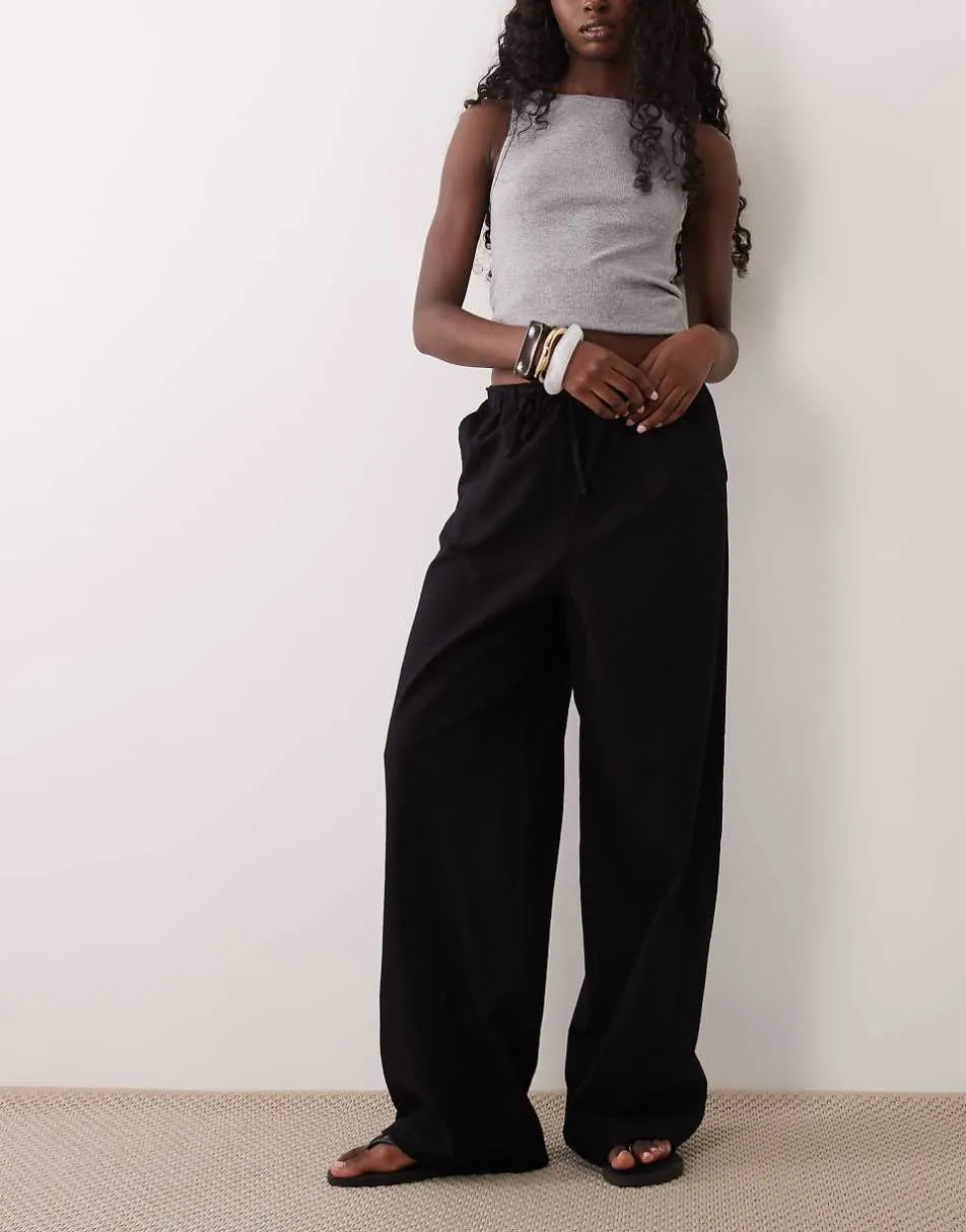 ASOS DESIGN linen look pull on trousers in black
