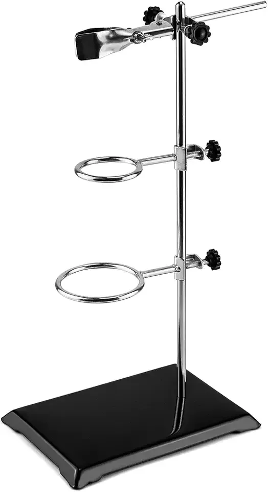 QWORK Laboratory Stands Support Set, Steel Lab Stand Set with Cast Iron Base, Rod 16" L with Burette Clamp and Flask Ring Clamps