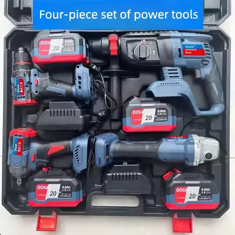 Brushless Power Tools Impact Drill Rechargeable Electric Hammer Angle Grinder Electric Wrench Electric Drill Four-piece Set