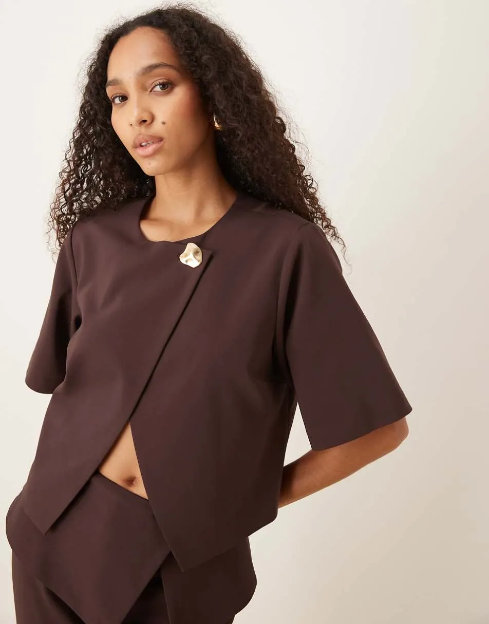 ASOS DESIGN tailored gold button top co-ord in mulberry