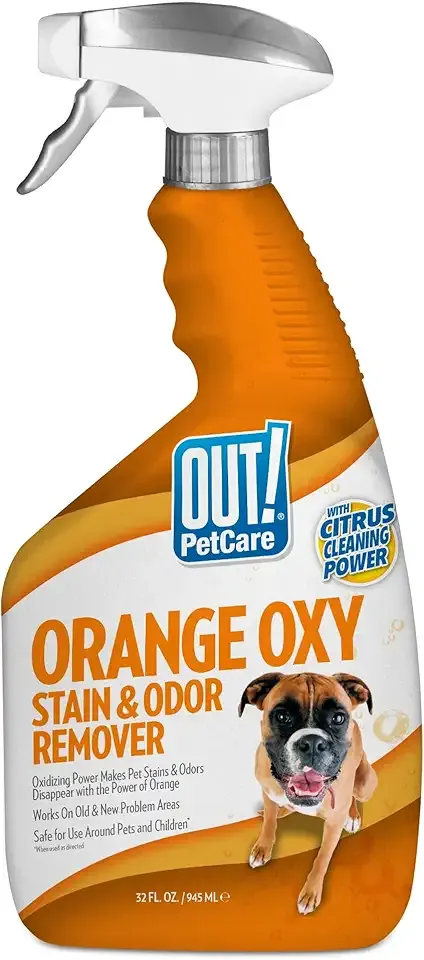 OUT! PetCare Complete Oxy Stain Remover, Oxy Orange Spray, Pet Stain and Odor Eliminator, Carpet Cleaner, Dog Urine Remover and Pet Odor Neutralizer, Upholstery Cleaner, 32 fl oz