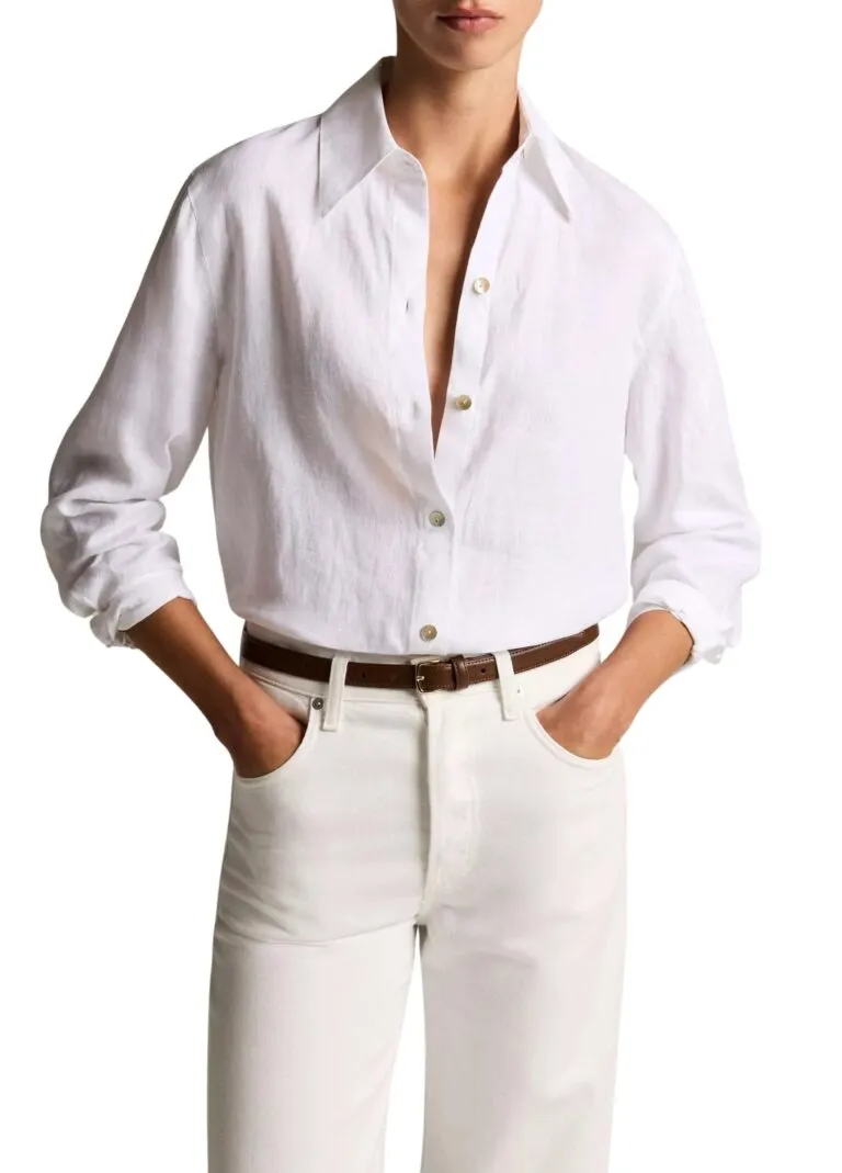Linen Button-Front Shirt - Hvit
