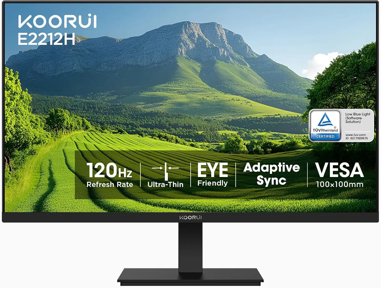 KOORUI 22 Inch Computer Monitor FHD 120Hz VA VESA Low Blue Light, E2212H | Adaptive Sync, 4000:1 Contrast Ratio, Ultra-Slim Display, HDMI 1.4/VGA, Tilt Adjust, Compact for Dorms, Study and Office