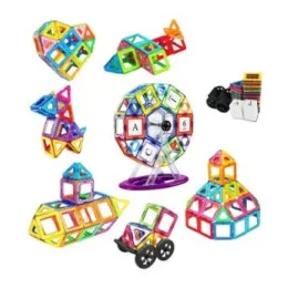 136 Piece Kids Magnetic Building Block Tile Set