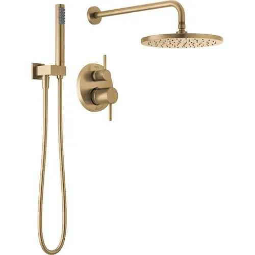 Modern Shower KitRound 10" Raincan and Handheld Shower Head in Champagne Bronze