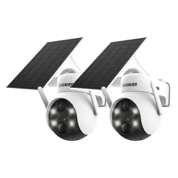 Defender Solar Powered 4K AI EverWatch PTZ Wireless Camera with 3W Solar Panel, 2-pack