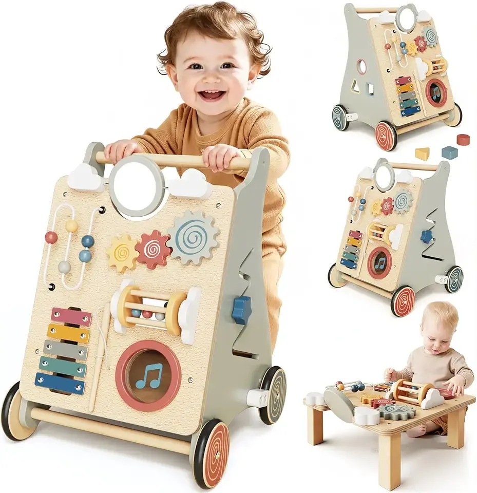 Baby Push Walker with Wheels for 6-12 Months Boys Girls, Walking Toys for 1 Year Old Learning to Walk