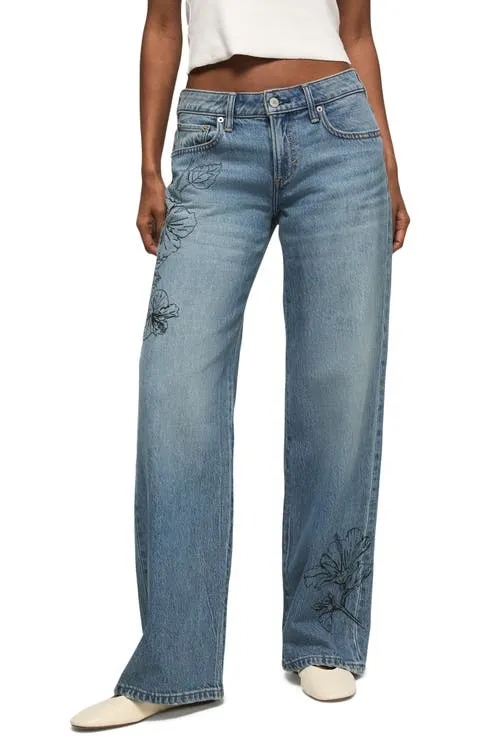 Floral Embroidered Baggy Wide Leg Jeans