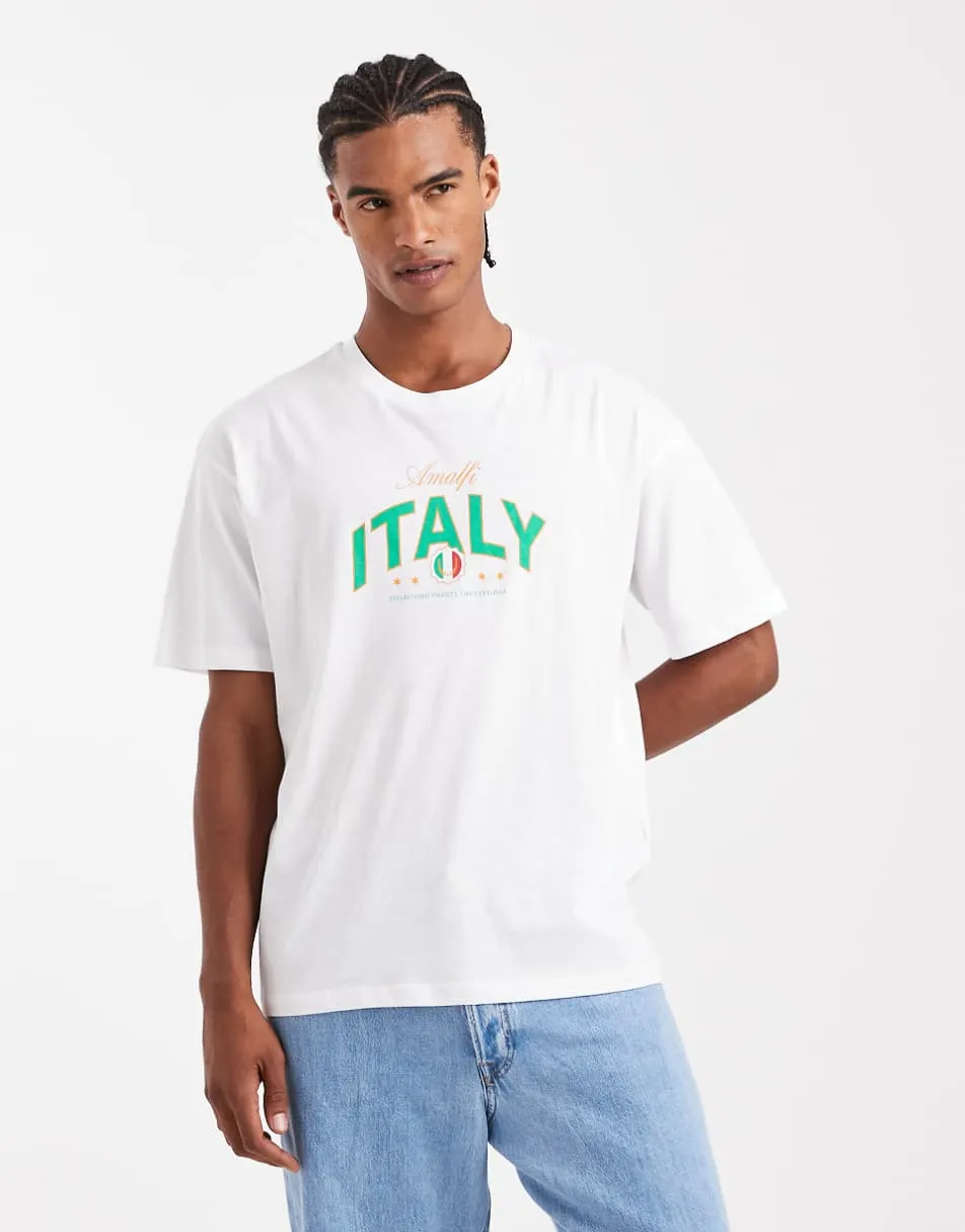 JJ Rebel oversized t-shirt with Italy front graphic in white