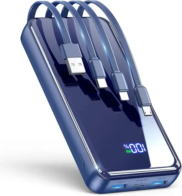 Portable Charger,50000mAh Power Bank Built-in Cable, 22.5W PD USB C In & Out Fast Charging, External Battery Pack with 6 Output & 2 Input, Travel Phone Charger for iPhone 17/16/15/14/13/12(Dark Blue)