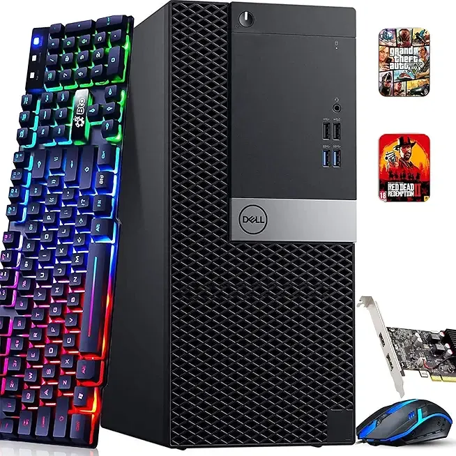 Dell Gaming Tower Desktop PC – Intel Core i5-7500 7th Gen 3.4GHz – 16GB DDR4 RAM – 256GB SSD – GeForce GT 1030 – RGB Keyboard & Mouse – WiFi – Windows 11 Pro – Gaming Computer (Renewed)