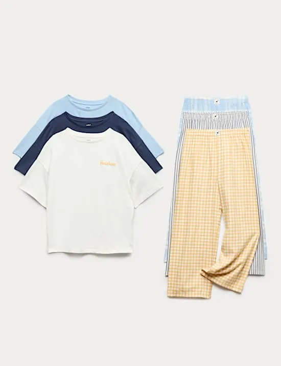 3 Pack Pure Cotton Pyjama Sets (6-16 Years)