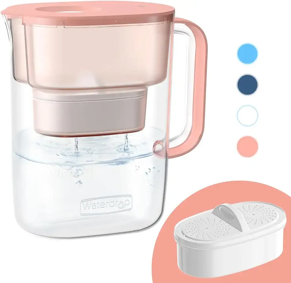 Waterdrop PT-07R Water Filter Pitcher, 10-Cup, NSF Certified, 200-Gallon Long-Life Filter, Improves Coffee & Tea Taste, Reduces PFOA/PFOS and Chlorine, 5X Longer Filter Life, Pink