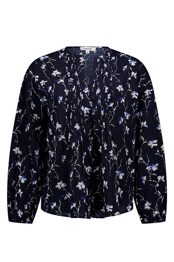 Donkerblauwe blouse met bloemenprint