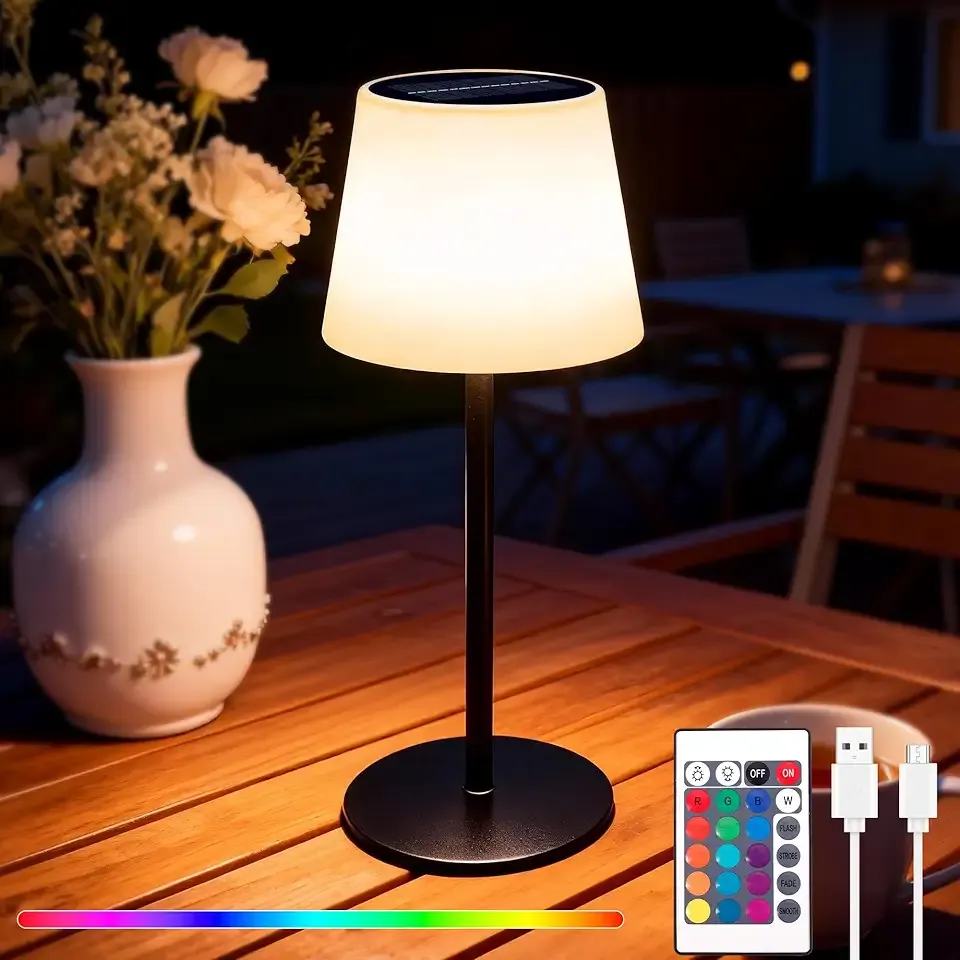 Outdoor Solar Table Lamps for Patio, Rechargeable Waterproof Cordless Lamp with Remote, Solar Battery Operated Dimmable Light for Home Patio Deck Garden