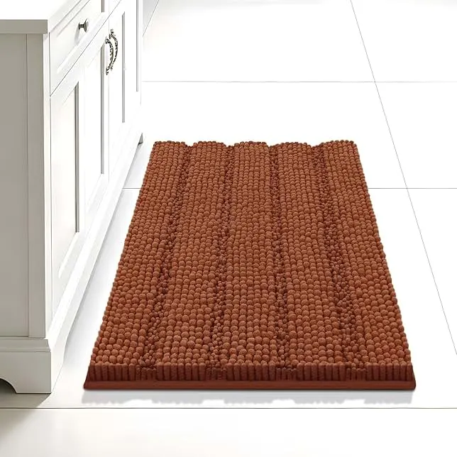 Bcoimo 24"×17" Chenille Bath Mat – Non-Slip with Backing Bath Rug Ultra-Absorbent and Machine Washable Bathroom Mat Quick-Dry Design. Id…