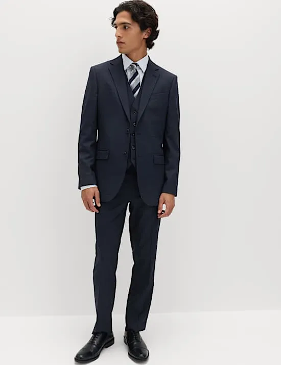 3 Piece Regular Fit Textured Stretch Suit