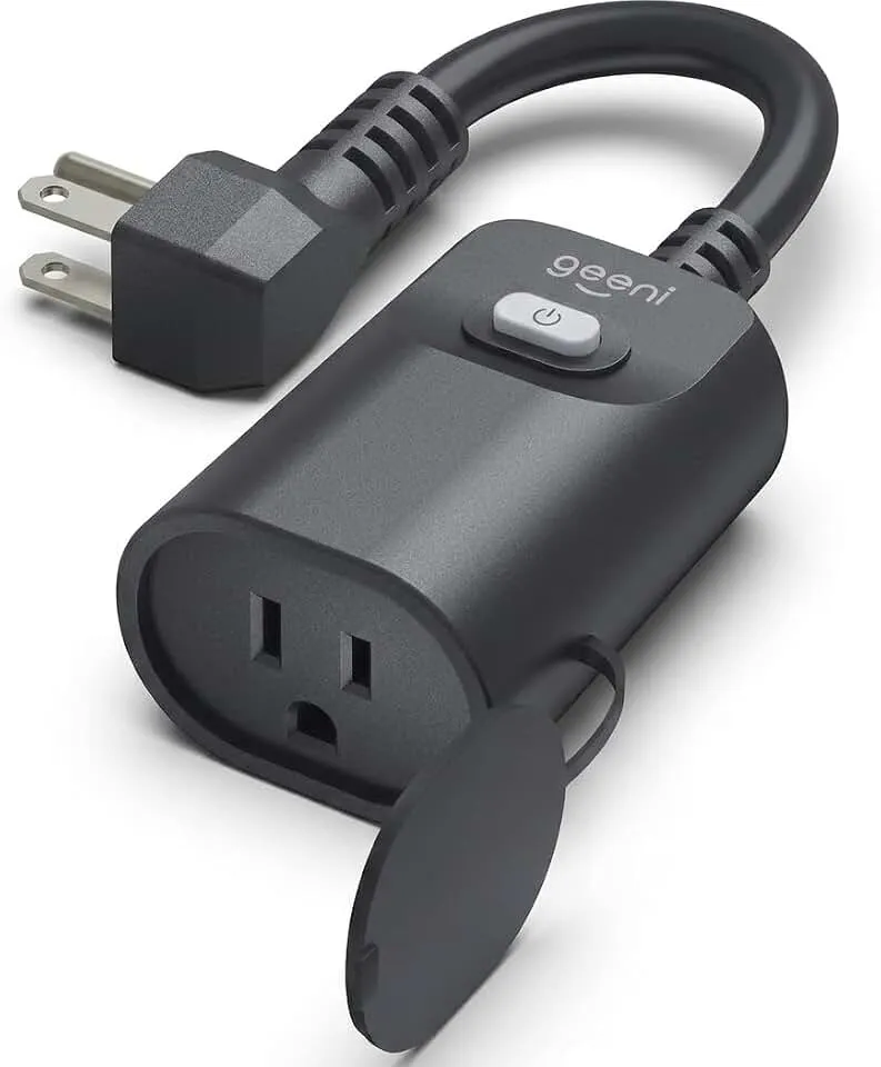 Geeni Indoor/Outdoor Smart Plug Weatherproof, 1 Socket –No Hub Wireless Remote Control and Timer –Works with Amazon Alexa, Google Assistant, Requires 2.4 GHz Wi-Fi, Black