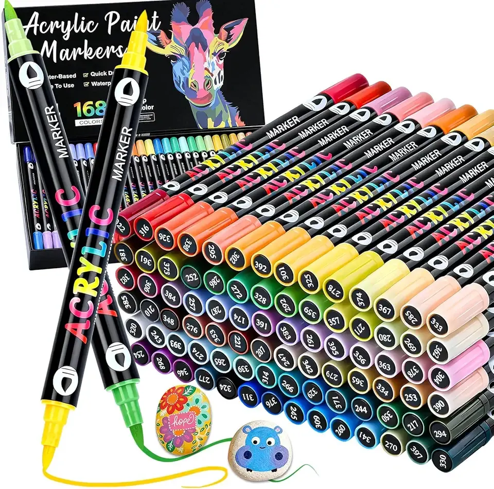 168 Colors Acrylic Paint Markers Pens Set, 84 Pack Dual Brush Tip Acrylic Paint Pens, Coloring Markers for Rocks, Wood, Canvas, Ceramic, Glass Painting Gifts for Teens, Art Painting Supplies Kit