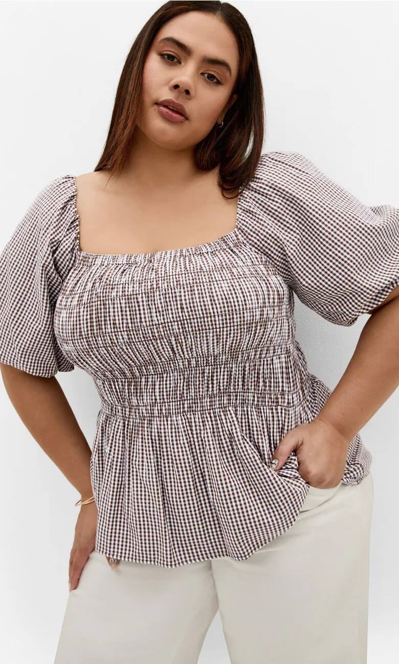 Belle Gingham Top - chocolate