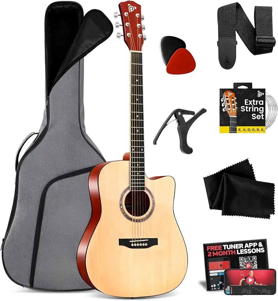 Pyle Full Size Acoustic Guitar Kit, Steel String, Dreadnought Cutaway, with Capo, Upgraded Gig Bag, Digital Tuner, 41" Full Size Mega Kit"