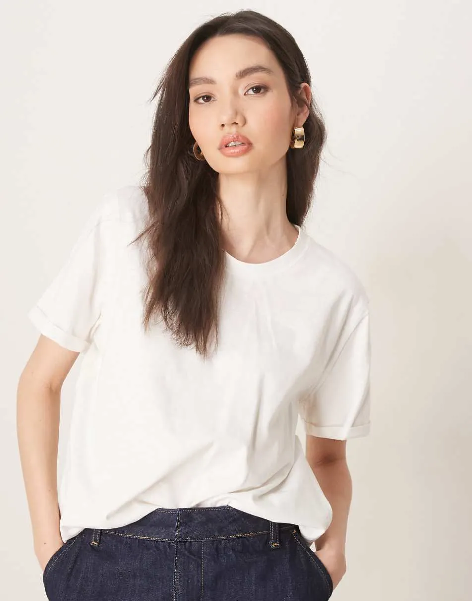 ASOS DESIGN slouchy raw edge regular fit washed t-shirt in cream