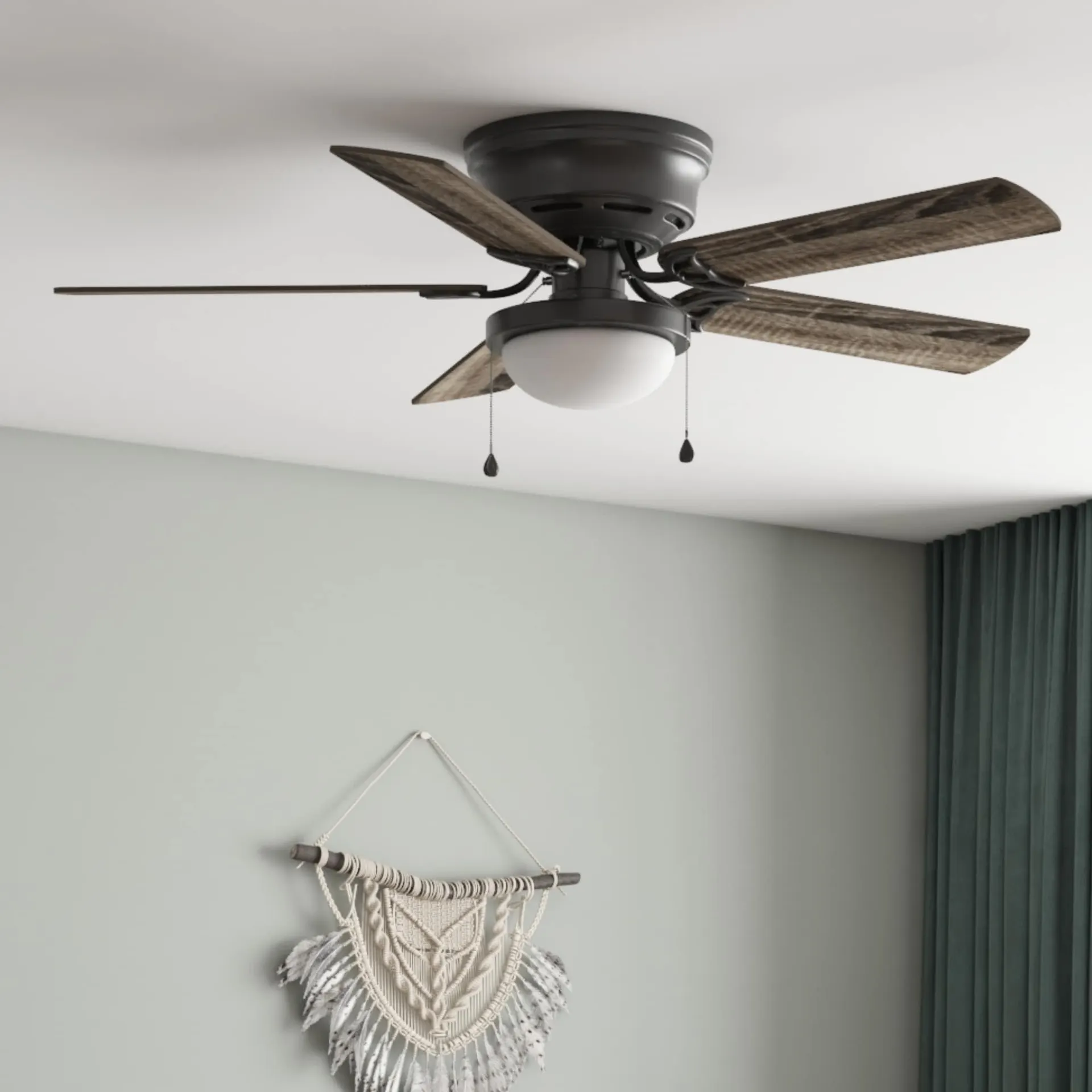 Armitage 52-in Matte Black with Black/Cocoa Blades Flush Mount Ceiling Fan With Light and Pull Chain Included 5 -Blade