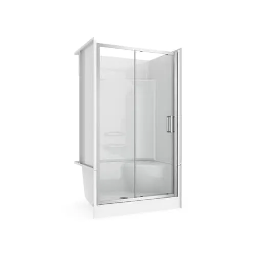 Essence Shower Kit 48 L in. x 34 W in. Center Drain Shower Right Seat and Connect Pro Sliding Door in Chrome
