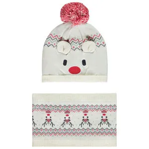 Ensemble bonnet ludique + snood en tricot de Noël pour bébé