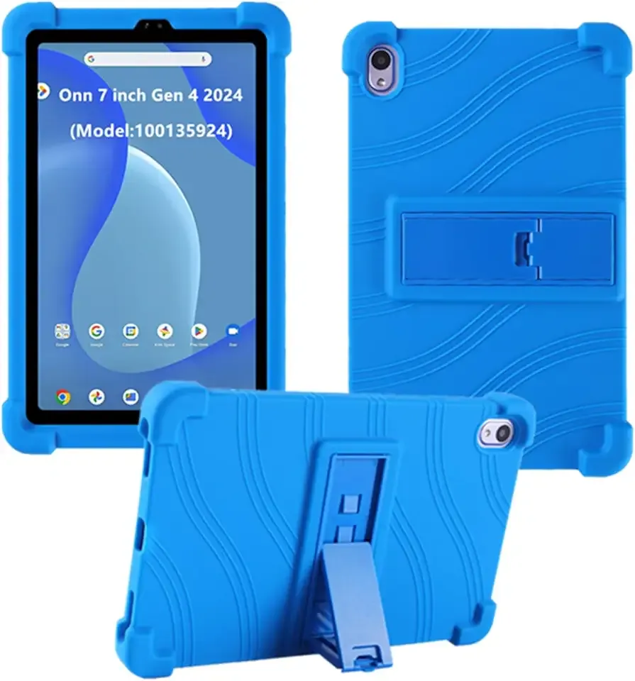 HminSen Case for Walmart Onn 7 inch Tablet 2024 Model (100135924), Kids Friendly Soft Silicone Adjustable Stand Cover for Onn 7 inch Gen 4 2024 Tablet Case (Blue)