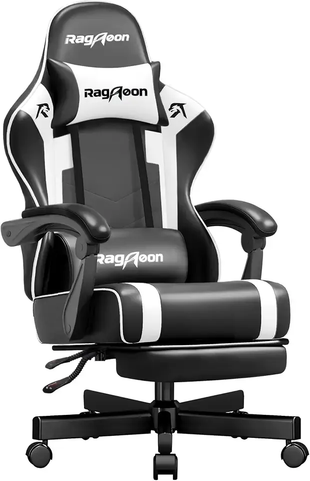 Video Gaming Chair for Adults with Footrest, Ergonomic PC Chair,Jet Black