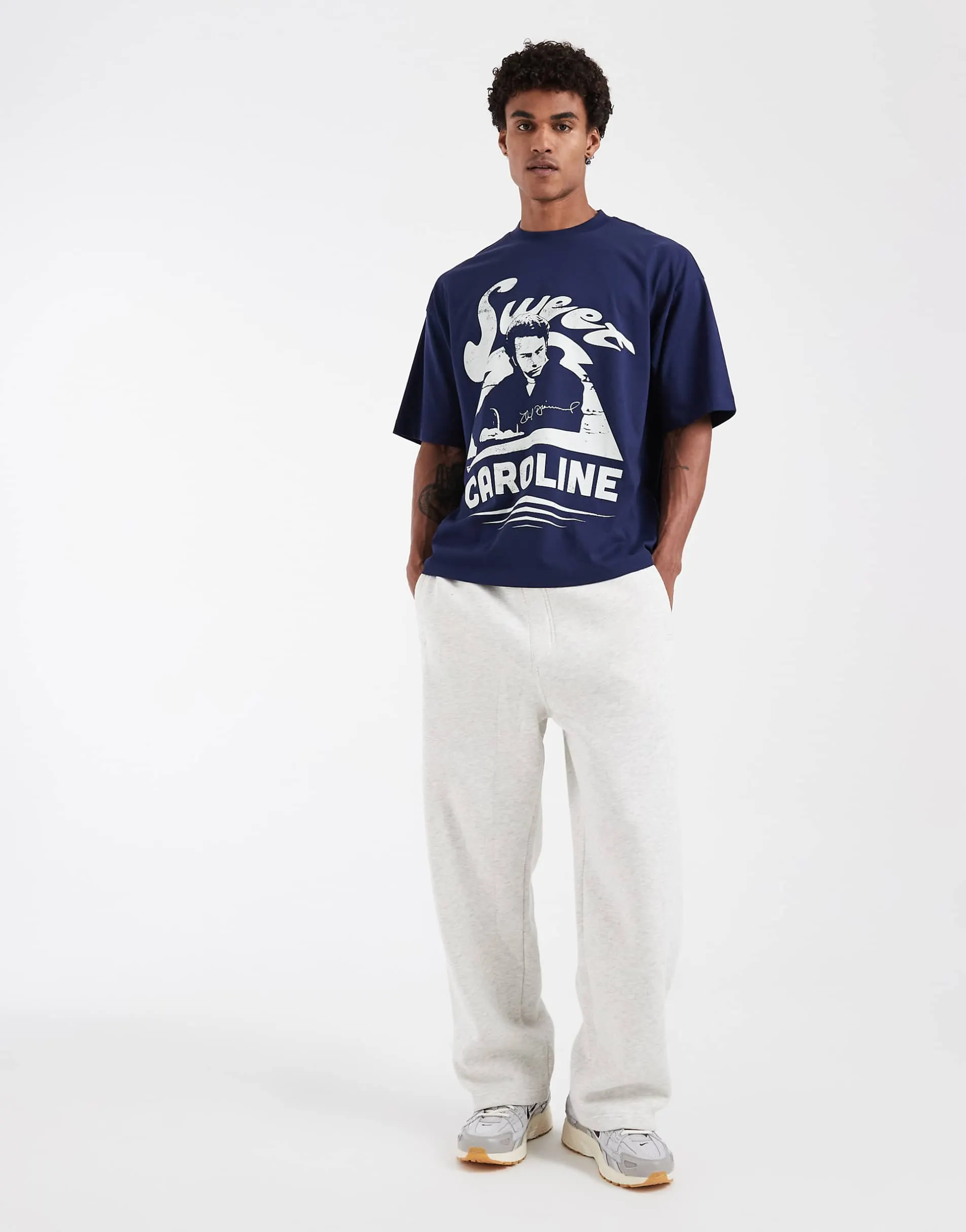 ASOS DESIGN oversized tee with Neil Diamond Sweet Caroline print in Navy