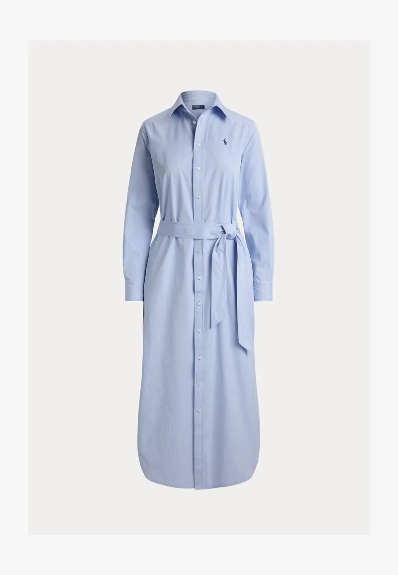 BELTED STRIPED COTTON SHIRTDRESS - Skjortekjole - medium blue/white