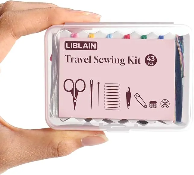 LIBLAIN Mini Sewing Kit with Big Eye Steel Needles for Adults and Beginners | Small Sewing Kit for Travel, Needle and Thread Kit for Hand Sewing (43Pcs)