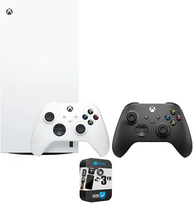 Microsoft EP2-00692 Xbox Series X 1TB All-Digital Console (Disc-Free Gaming) - Robot White with Dual Controller (Robot White & Carbon Black) Bundle with 3 YR CPS Enhanced Protection Pack