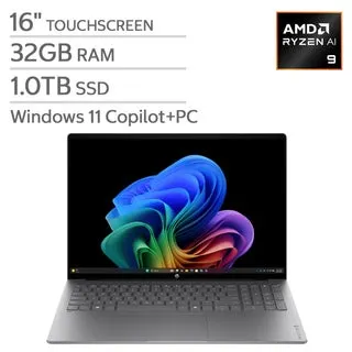 HP OmniBook 5 16" Touchscreen Laptop - AMD Ryzen AI 9 465 - Copilot+ PC - 2K OLED (1920 x 1200) - 32GB Memory - 1TB SSD - Windows 11 Home