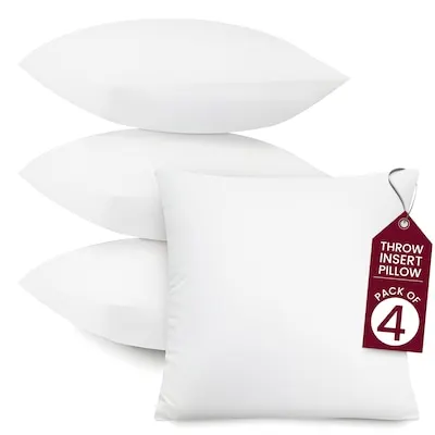 Pack of 4 Decorative Throw Pillow Inserts Hypoallergenic Soft Cushion White Square Pillow Insert for Sofa Couch Bed and Chair