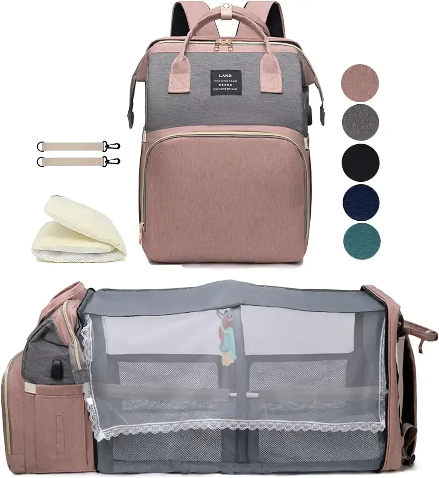 Diaper Bag Backpack with Changing Station: Pink Baby Bags for Girls Boys Mom with Large Capacity Pañaleras Para Bebe Niña Baby Girl Newborn Essentials Must Haves Baby Shower Gifts Baby Registry