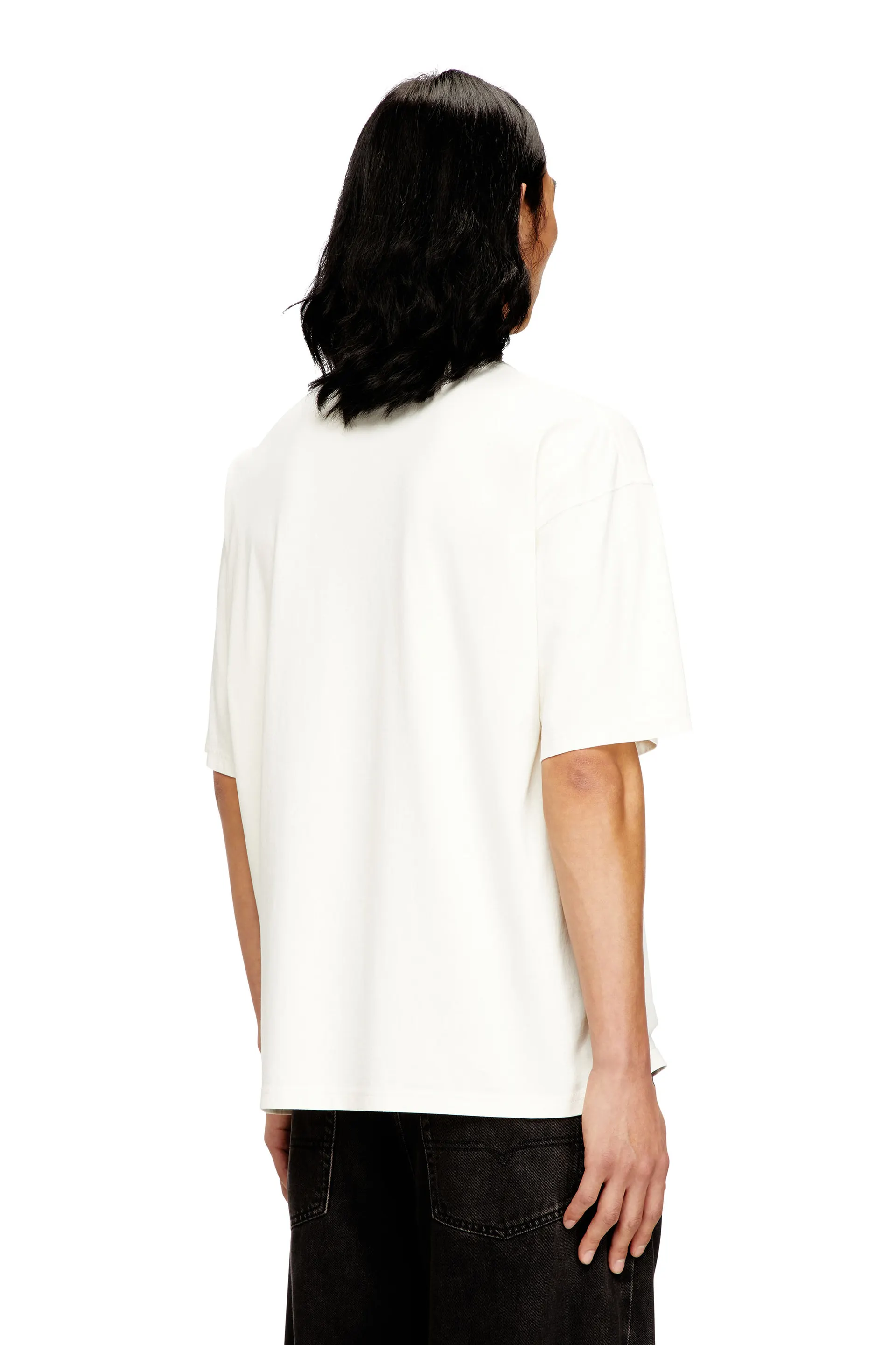 T-shirt with distressed flocked logo