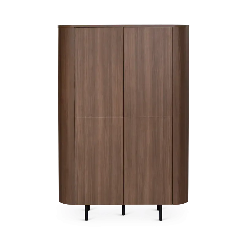 Wandkast Momo - 110 cm - met poot - Walnut - 4 deuren - poot round zwart