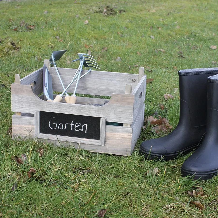 Deko-Stapelkiste aus Holz mit Beschriftungsfeld