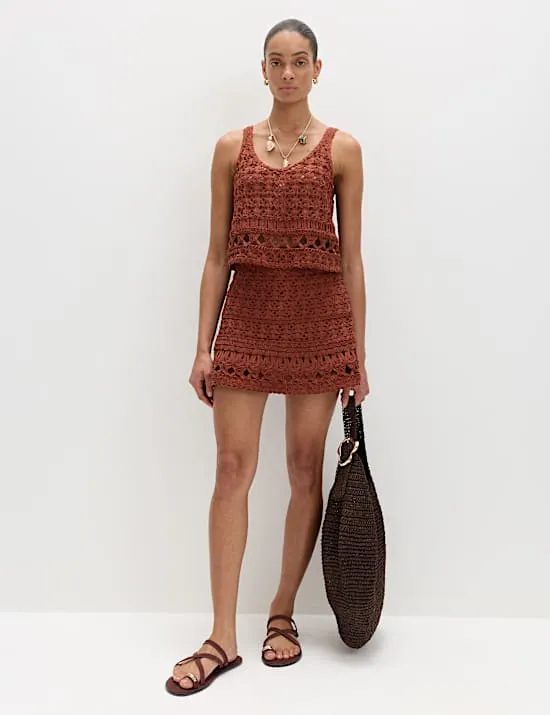 Crochet-Style Mini Knitted Skirt