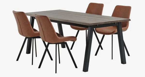 SKOVLUNDE + HYGUM SKOVLUNDE L200 tafel donker eiken + 4 HYGUM stoelen cognac