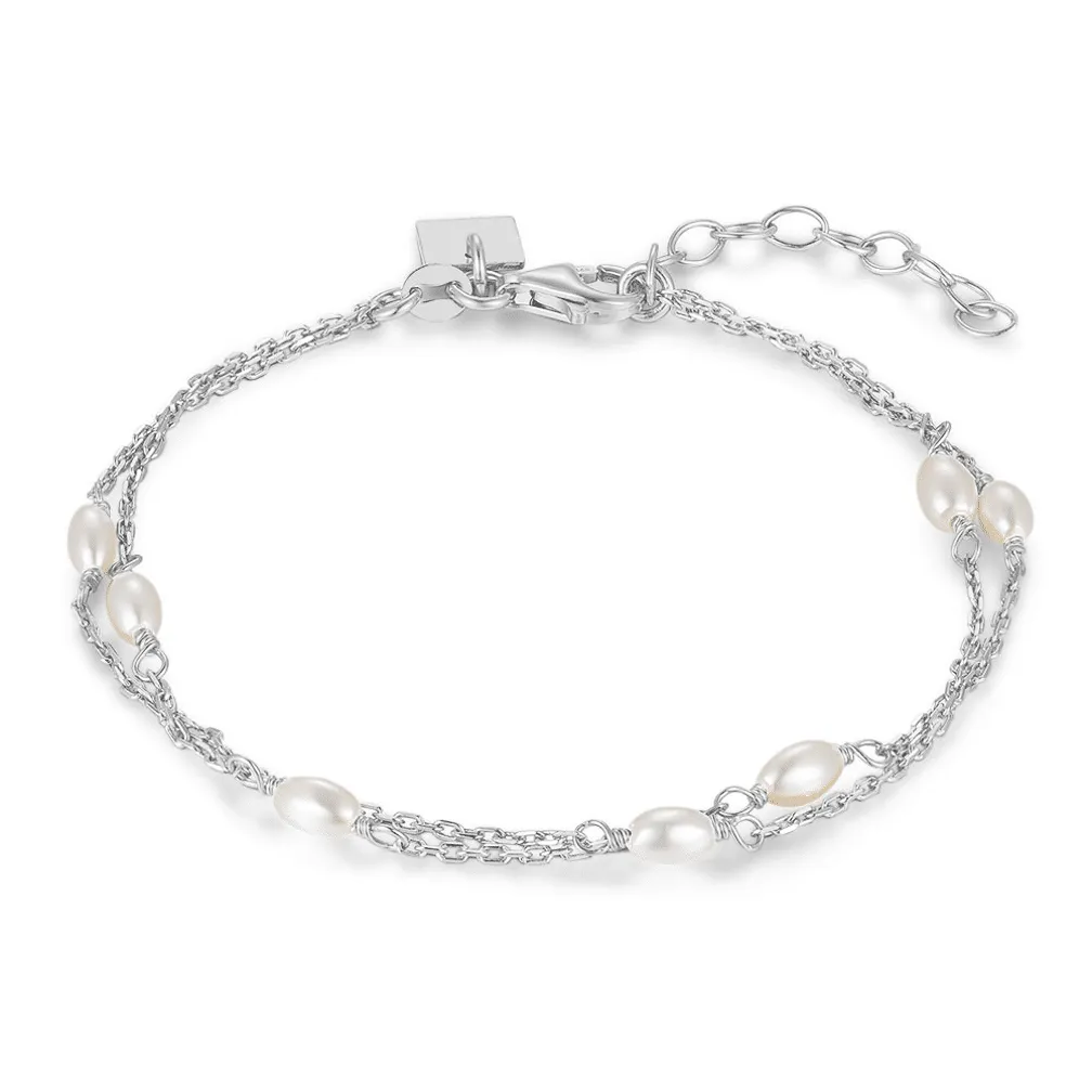 Armband in zilverkleurig zilver met parels